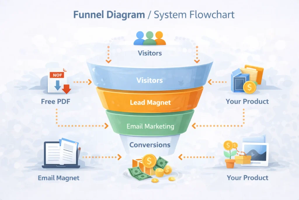 AI side hustle business model showing traffic value conversion scale