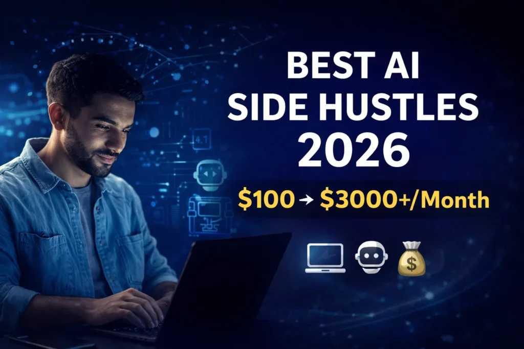 best AI side hustles for beginners 2026 with realistic income ideas