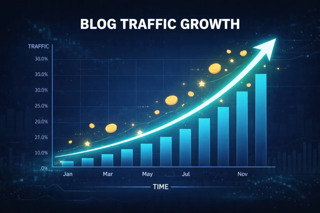 Blog traffic growth chart showing increasing website visitors over time