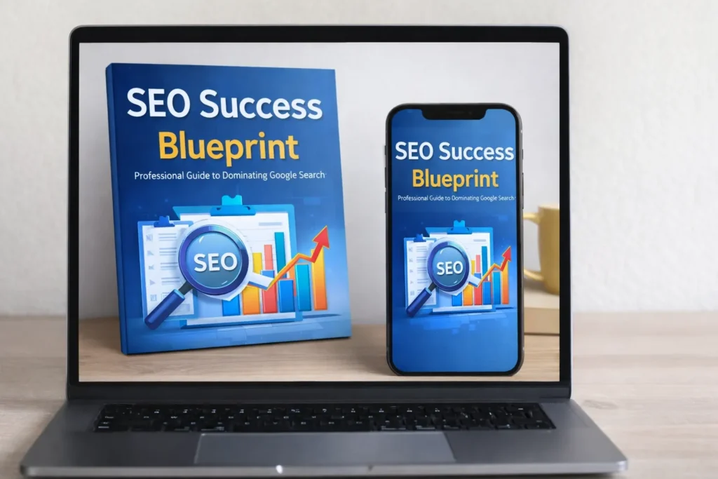 digital product ebook mockup displayed on laptop and mobile for online income and AI business in 2026