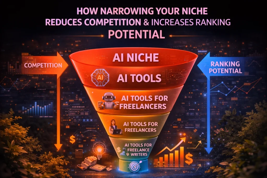 low competition AI niche breakdown showing transition from broad to specific markets
