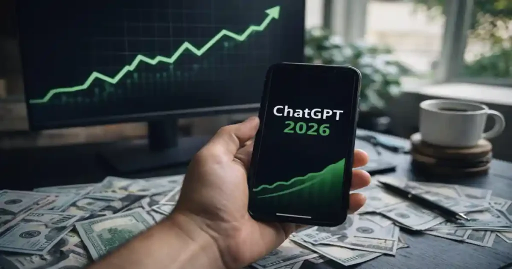 make money with ChatGPT in 2026 showing income growth dashboard and AI powered earnings concept