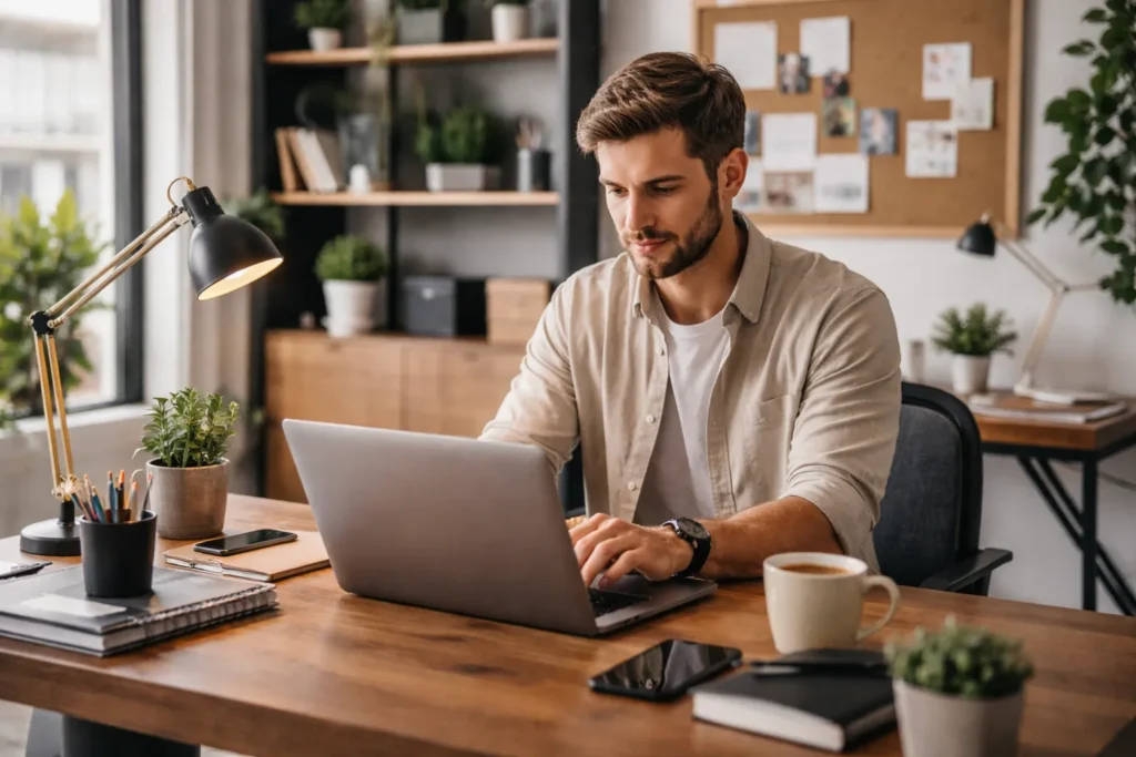 AI freelancer working on laptop to get first freelance client in 2026