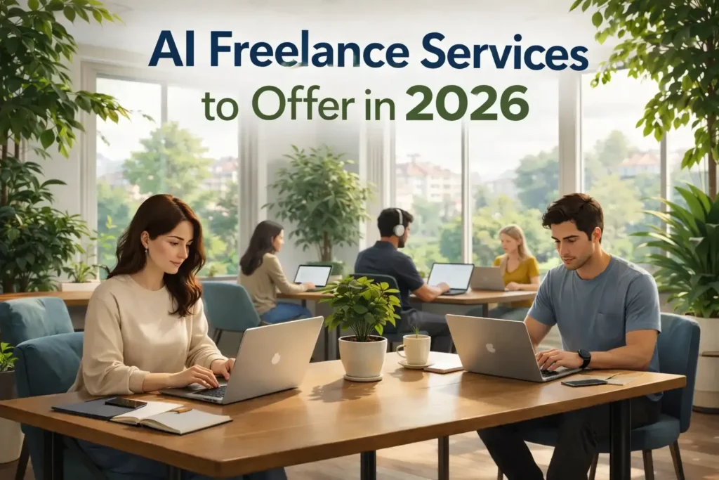 AI freelance services to offer in 2026 – professionals working on laptops