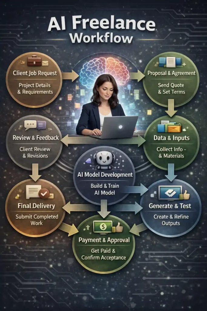 AI freelancing framework showing how AI tools help freelancers deliver services faster