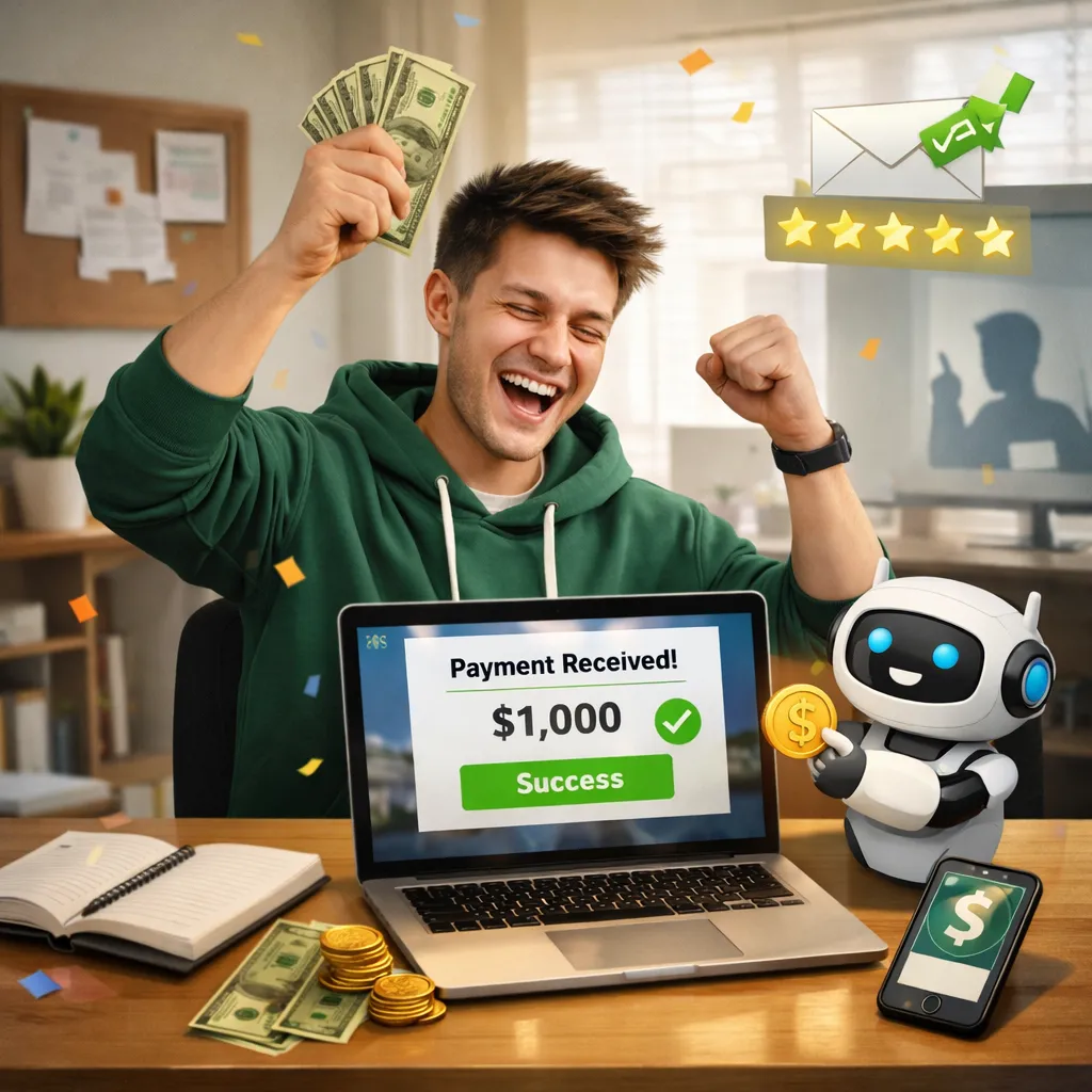 Beginner freelancer getting first client payment using AI freelancing