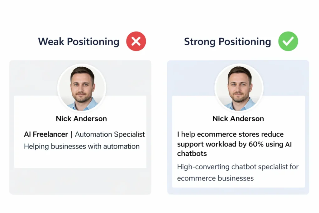 Weak vs strong LinkedIn profile positioning for AI freelancers in 2026