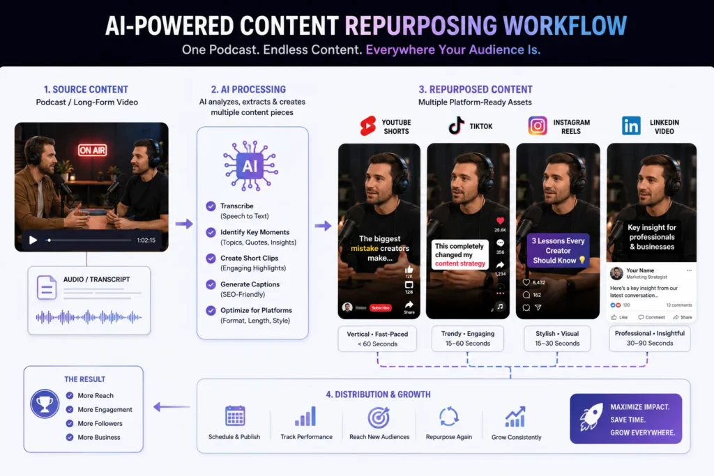 AI video editing workflow for short-form content repurposing