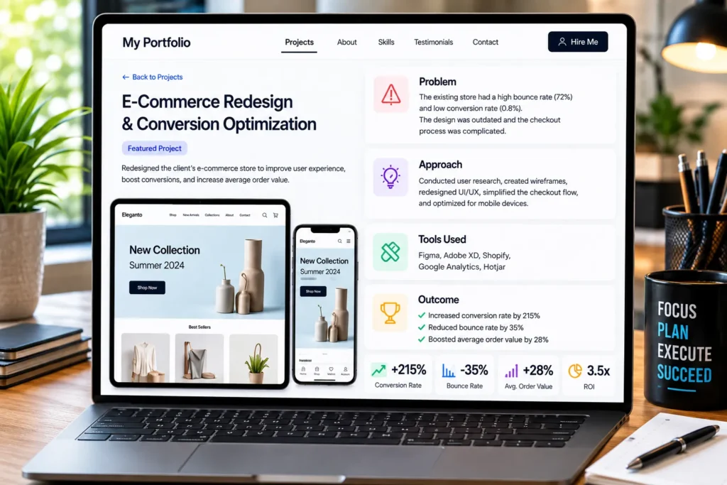 AI freelancing portfolio case study example showing problem process tools and outcome